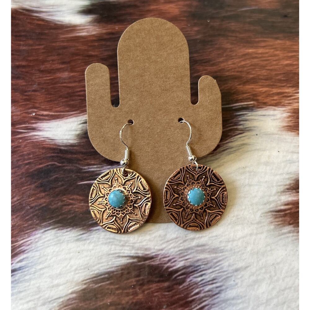 Sterling Silver And Copper Turquoise Dangle Earrings Handcrafted In Montana New